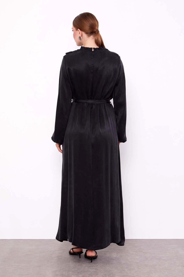 LevidorSiyah Çiçek Taş Detaylı Cupra Elbise