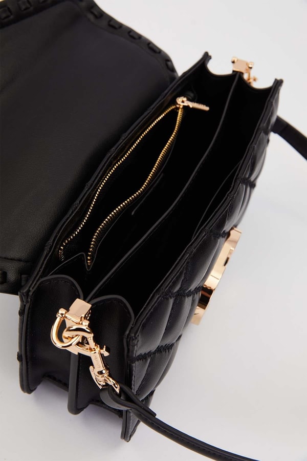 LevidorSiyah Çift Askılı Kapitone Omuz Çantası