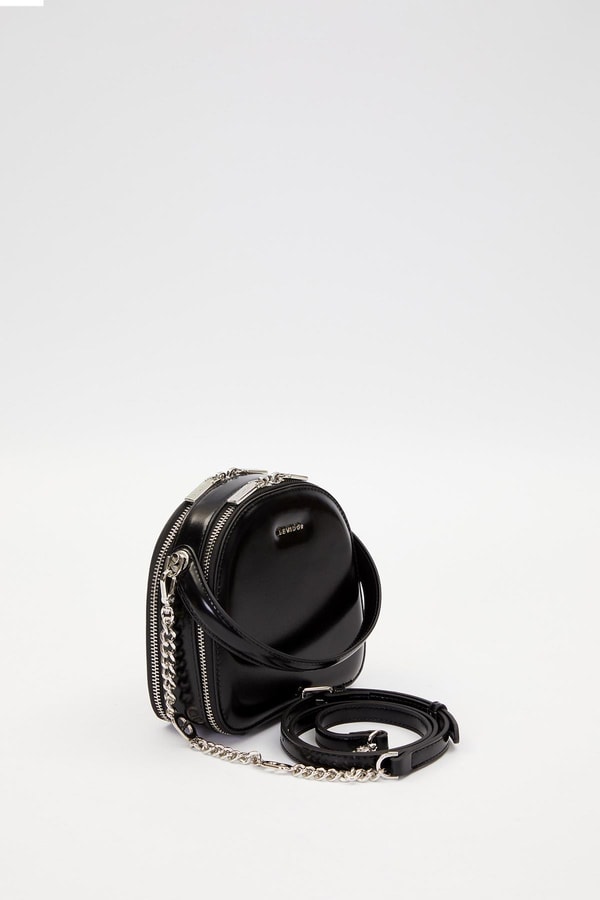 LevidorSiyah Çift Fermuarlı Omuz Çantası