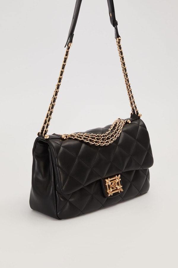 LevidorSiyah Çift Zincirli Kapitone Omuz Çantası