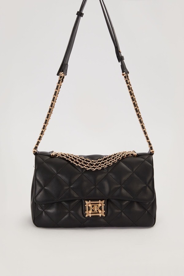 LevidorSiyah Çift Zincirli Kapitone Omuz Çantası