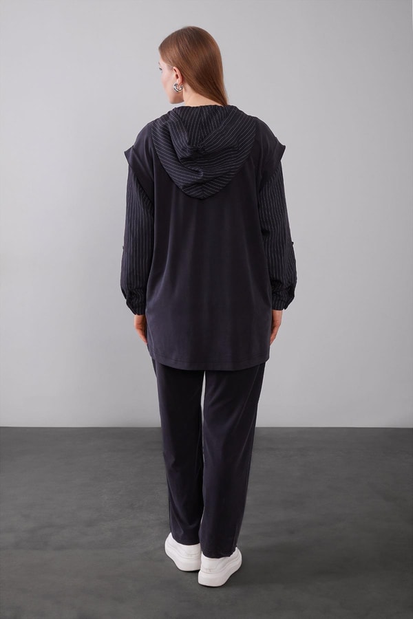 LevidorSiyah Çizgi Detaylı Kapüşonlu İkili Takım