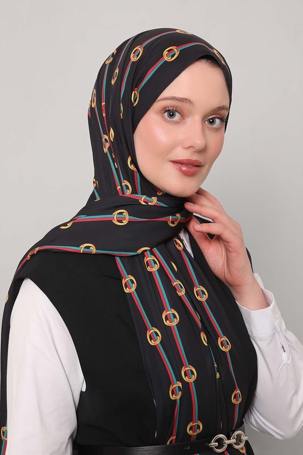 LevidorSiyah Çizgili Halka Desen Club Şal