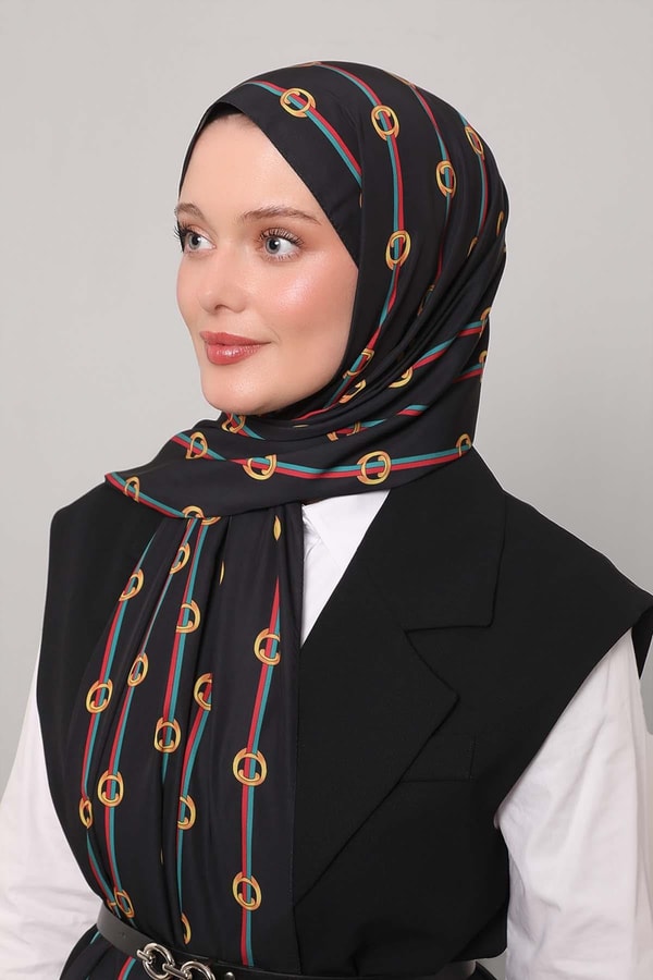 LevidorSiyah Çizgili Halka Desen Club Şal