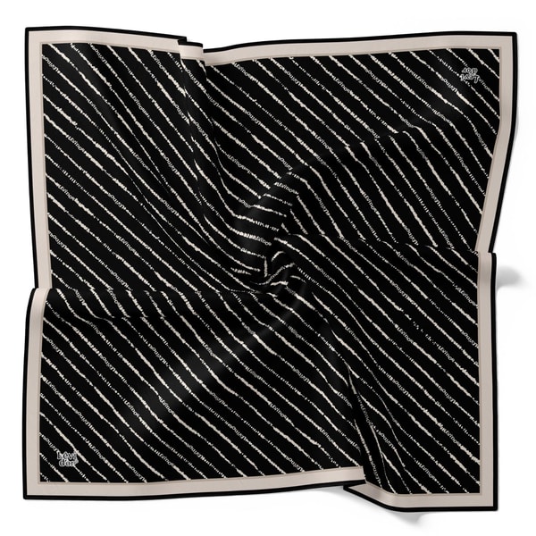 LevidorSiyah Çizgili Yazı Desen Twill İpek Eşarp