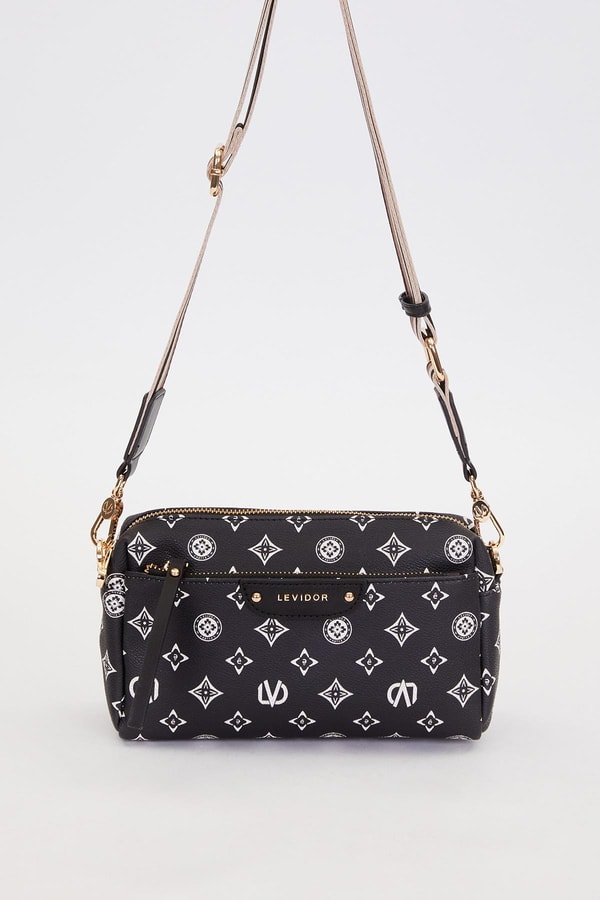 LevidorSiyah Çizglili Kuşak Detaylı Omuz Çantası