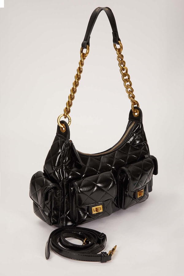 LevidorSiyah Çoklu Cep Bölmeli Omuz Çantası