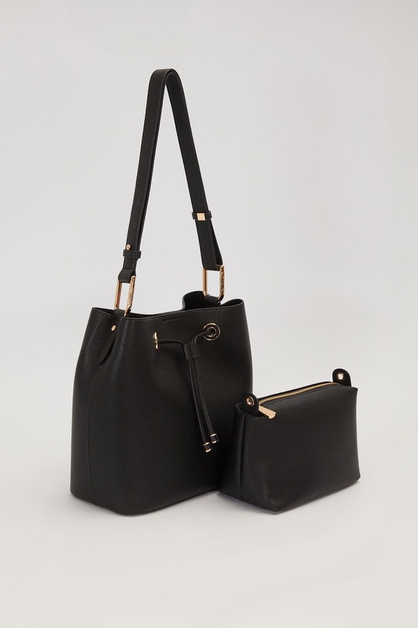 LevidorSiyah Cüzdan Detaylı Büzgülü Omuz Çantası