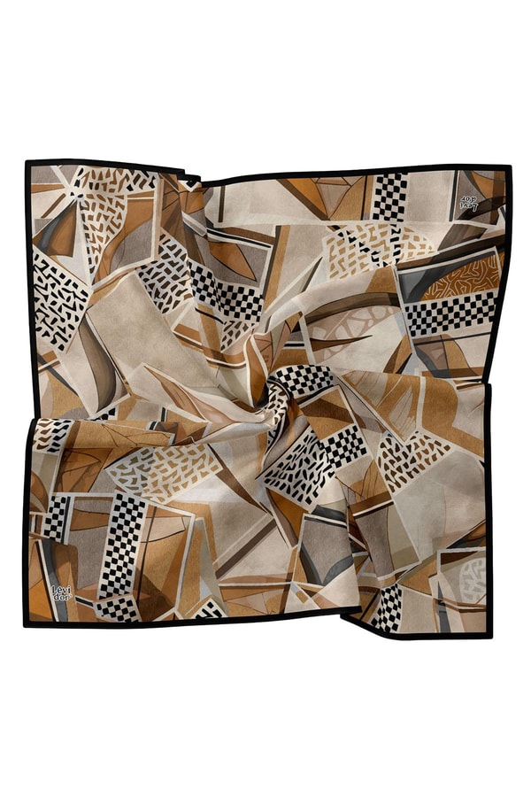 LevidorSiyah Dama Desen Twill İpek Eşarp