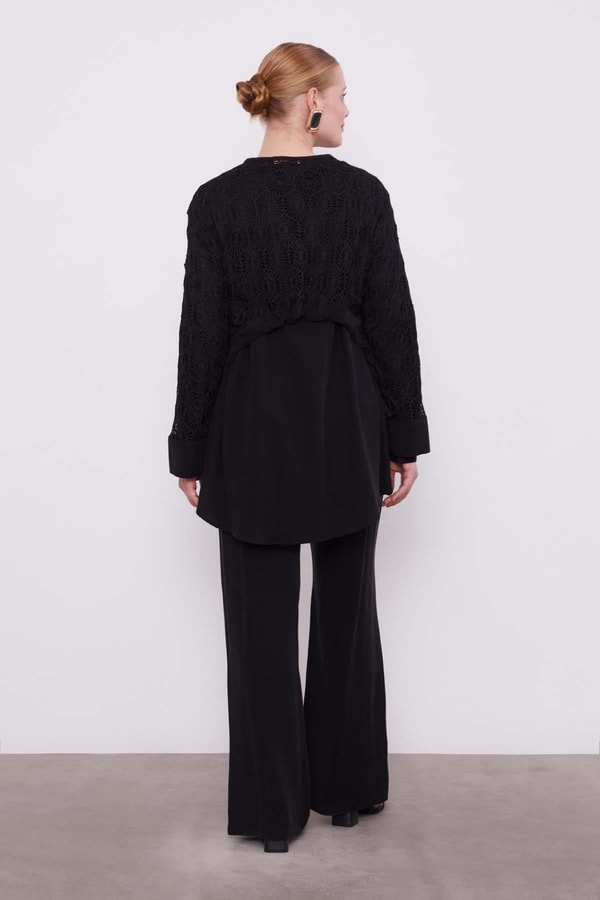 LevidorSiyah Dantel Detaylı Üçlü Tanik Takım