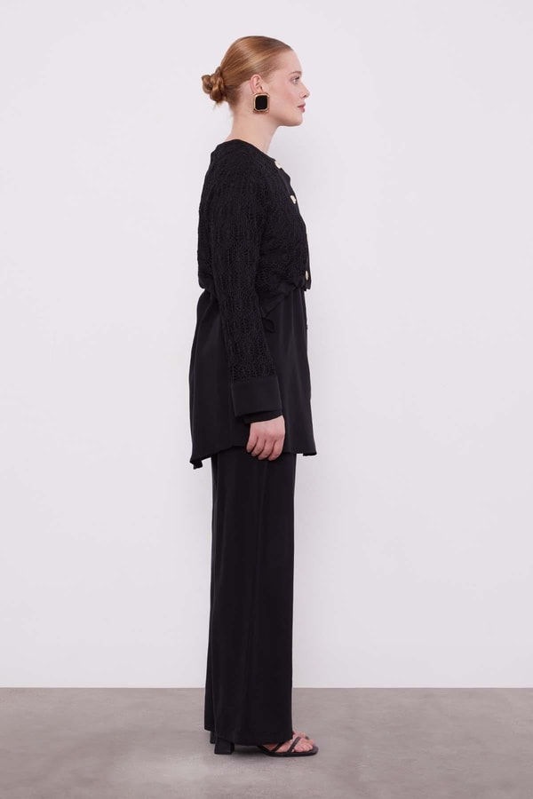 LevidorSiyah Dantel Detaylı Üçlü Tanik Takım