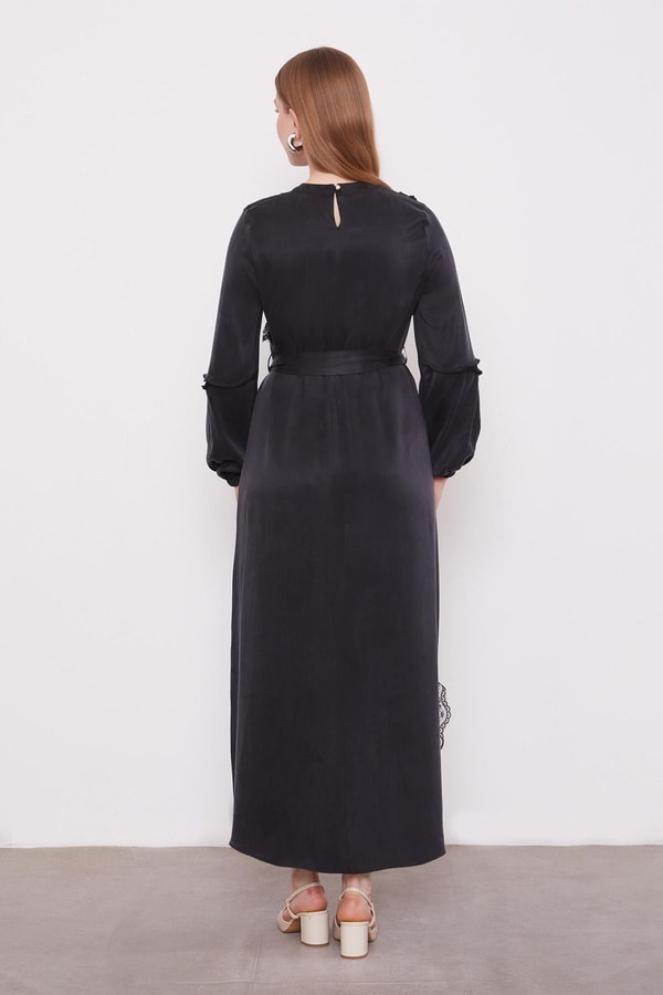 LevidorSiyah Dantel Şeritli Cupra Elbise