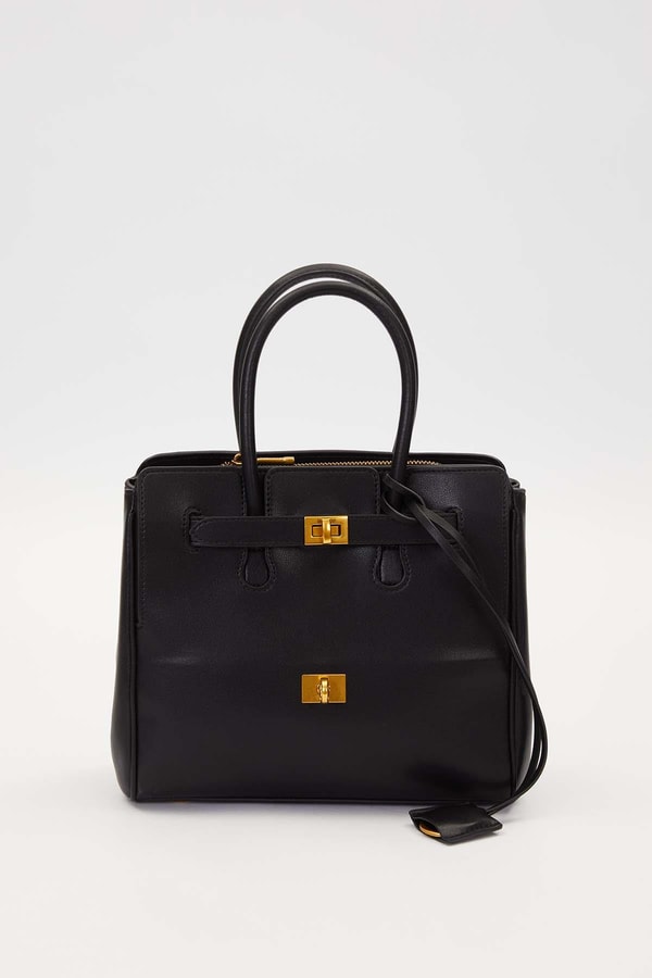 LevidorSiyah Deri Aksesuar Detaylı El Çantası