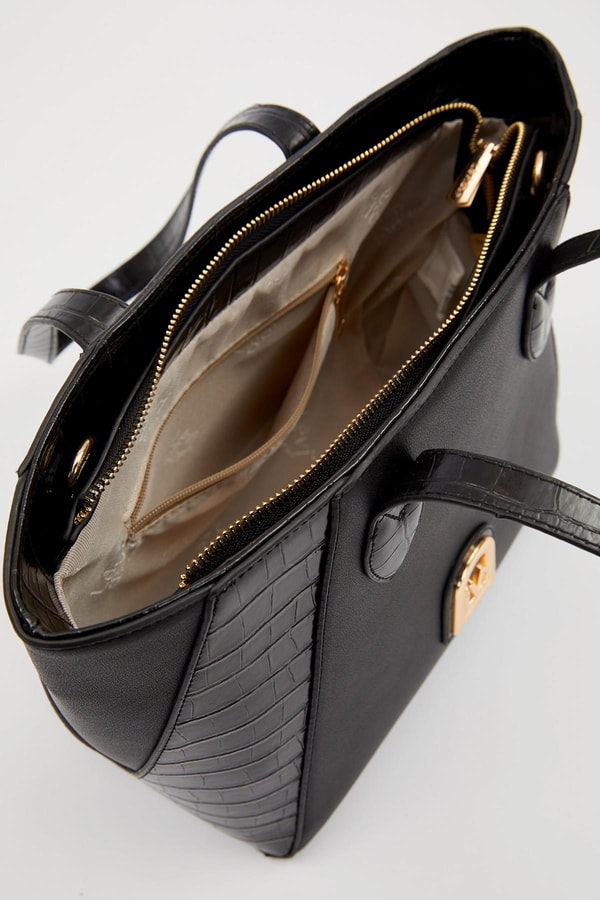 LevidorSiyah Deri Detay Omuz Çantası