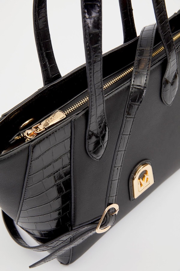 LevidorSiyah Deri Detay Omuz Çantası