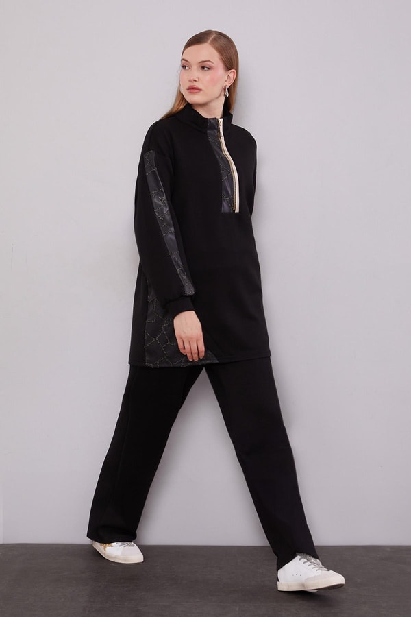 LevidorSiyah Deri Manşet Detaylı İkili Takım