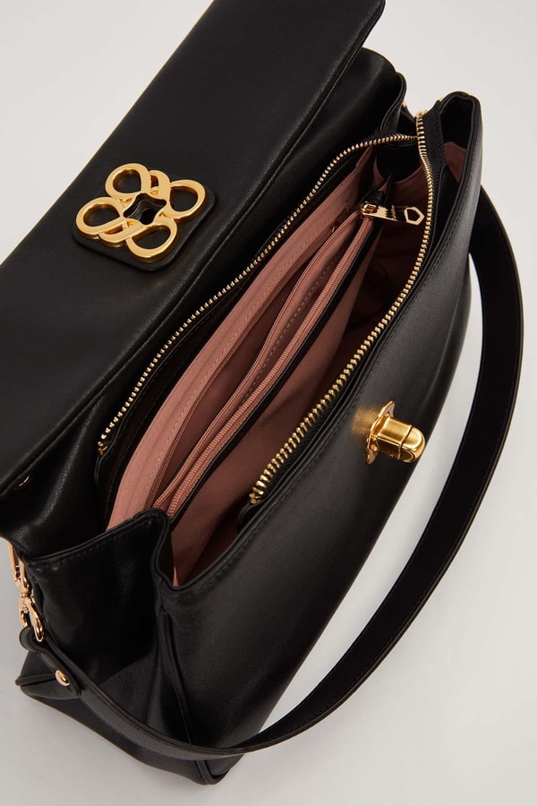 LevidorSiyah Desen Tokalı Omuz Çantası