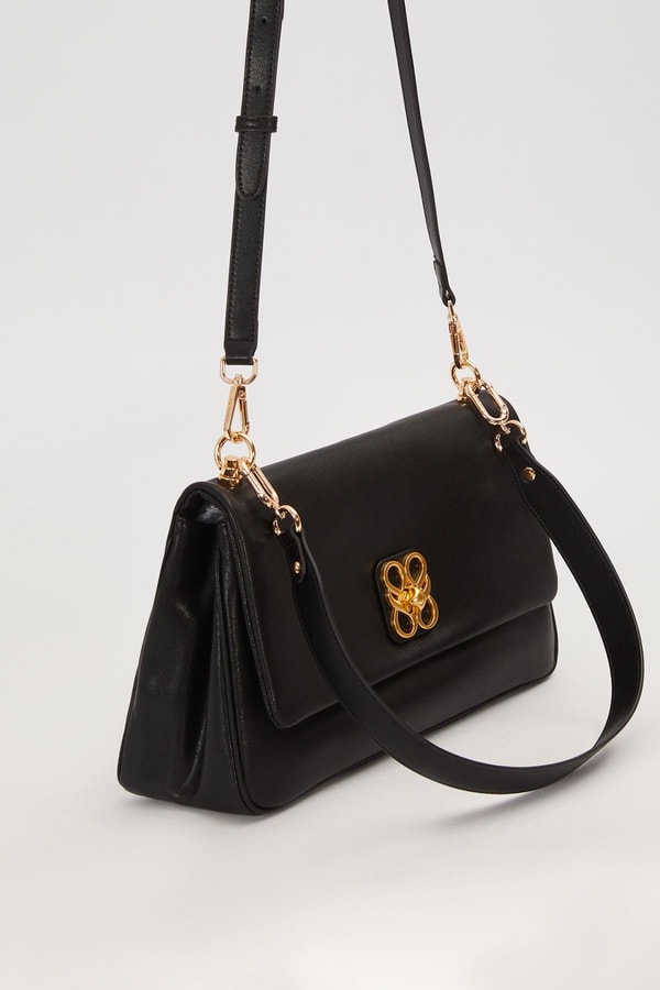 LevidorSiyah Desen Tokalı Omuz Çantası