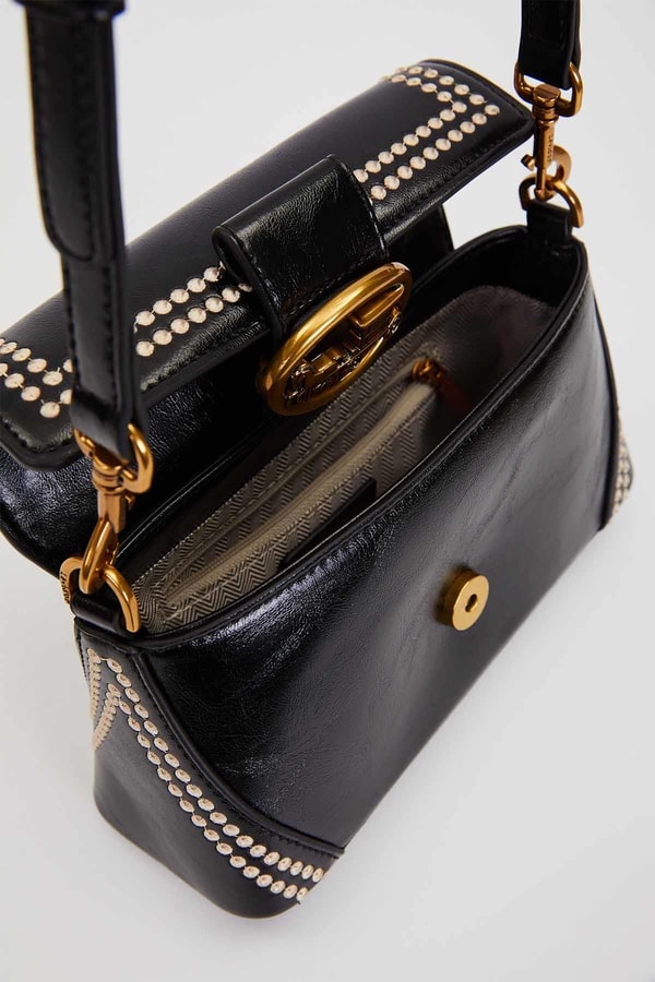 LevidorSiyah Desenli Çift Askılı Omuz Çantası