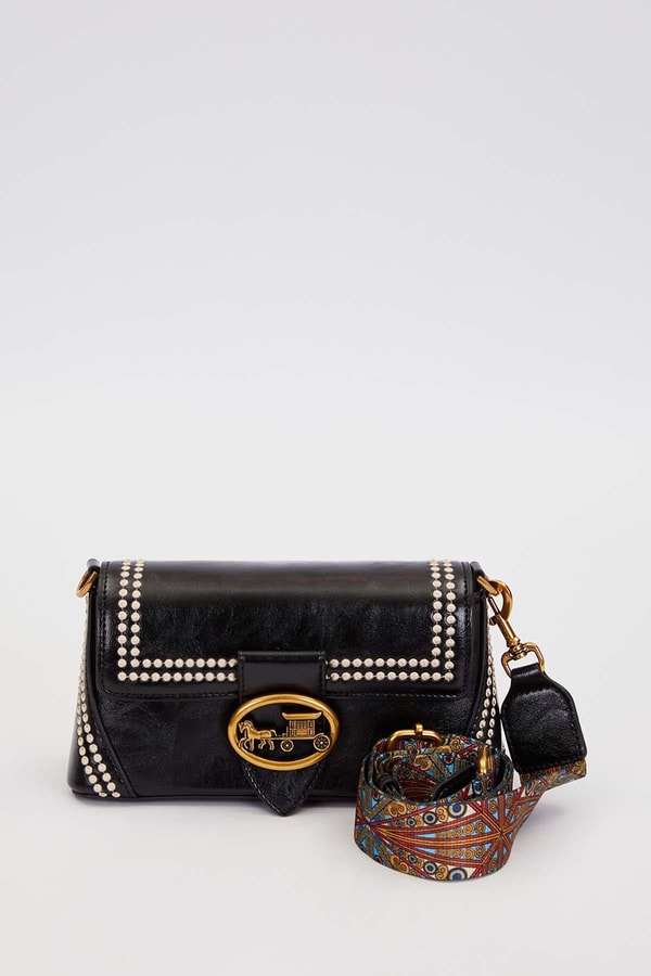 LevidorSiyah Desenli Çift Askılı Omuz Çantası