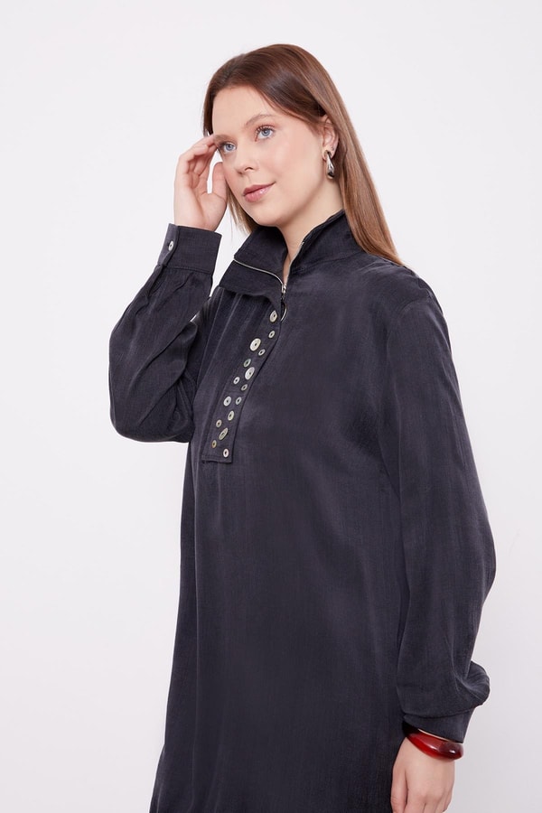 LevidorSiyah Dik Yaka Düğme Detaylı Cupra İkili Takım