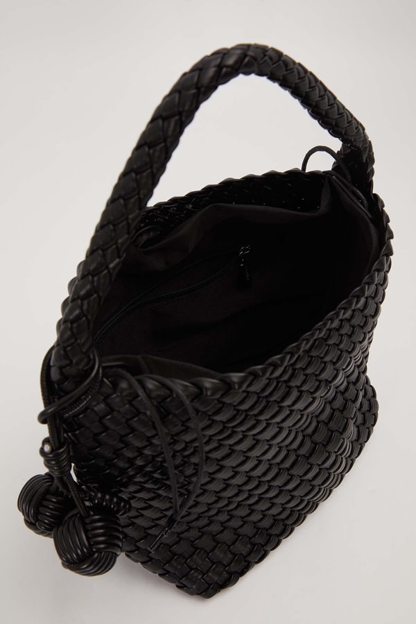 LevidorSiyah Dikdörtgen Form Örgü Model El Çantası