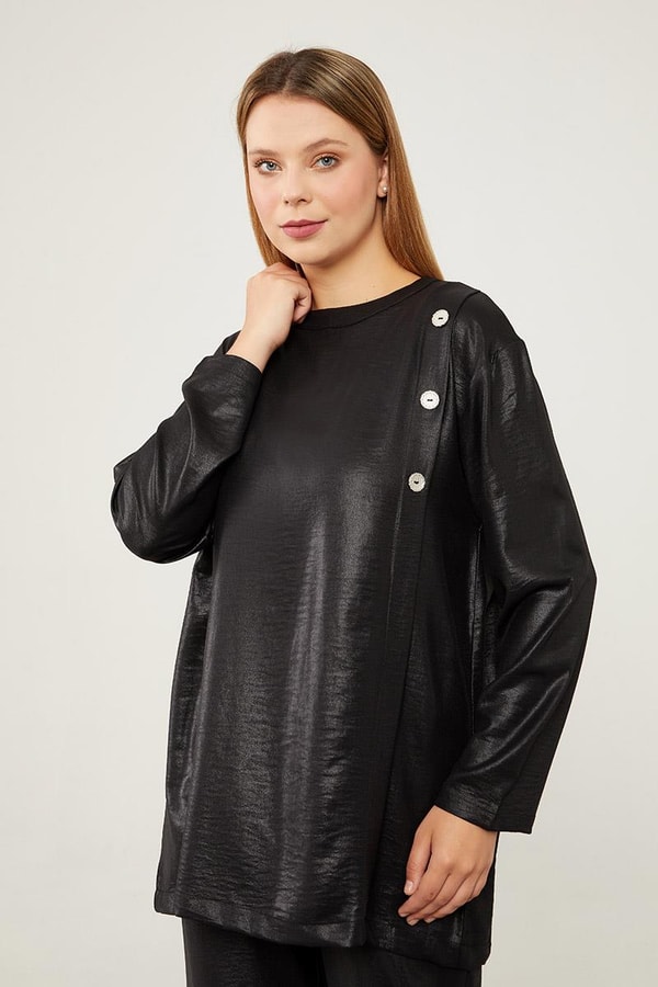 LevidorSiyah Düğme Detaylı Bisiklet Yaka İkili Takım