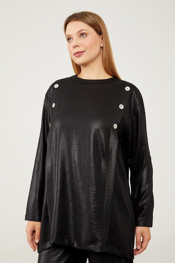 LevidorSiyah Düğme Detaylı Bisiklet Yaka İkili Takım