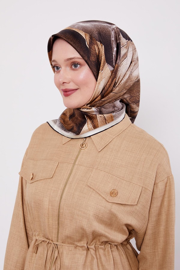 LevidorSiyah Ebruli Desen Twill İpek Eşarp