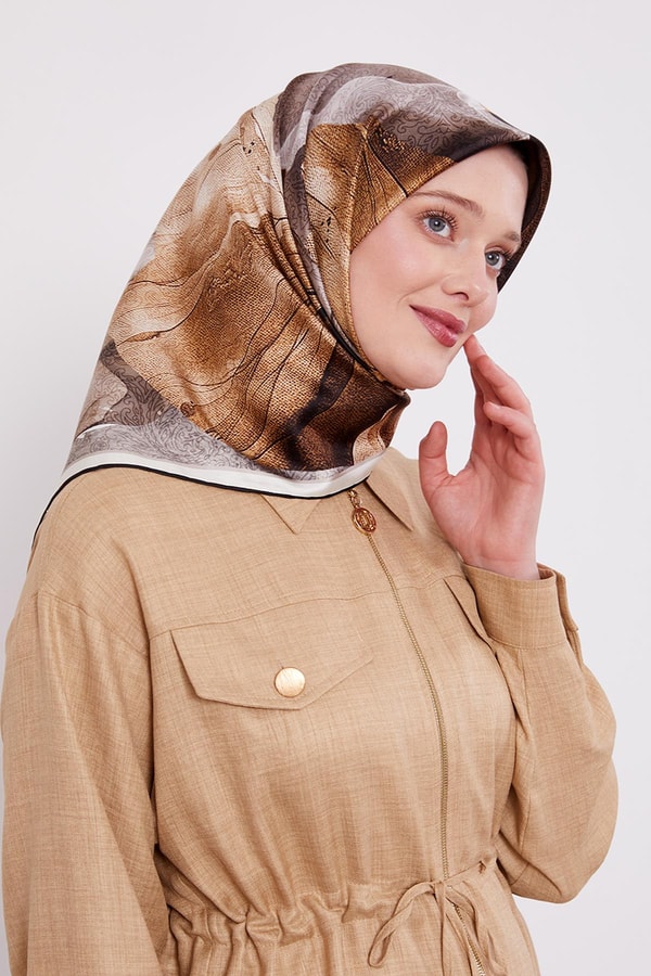 LevidorSiyah Ebruli Desen Twill İpek Eşarp