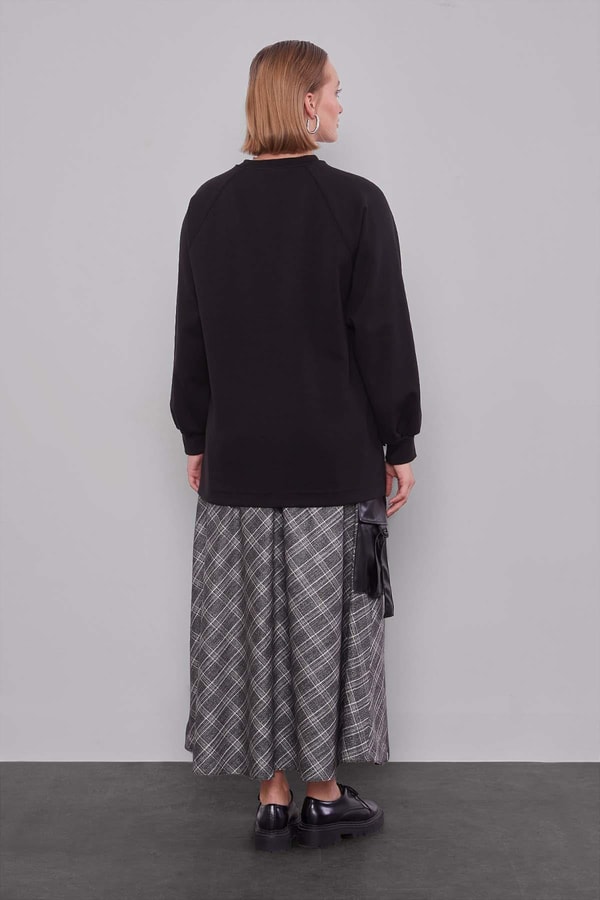 LevidorSiyah Ekose Desenli Etek Takım