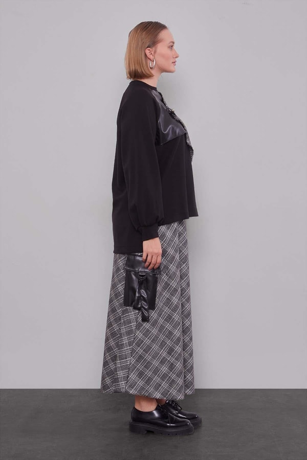 LevidorSiyah Ekose Desenli Etek Takım