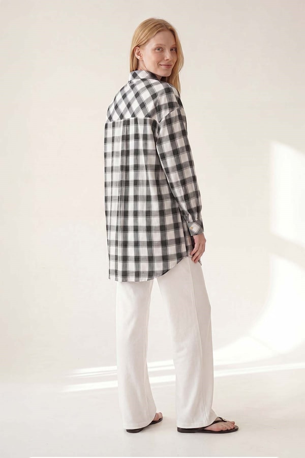 LevidorSiyah Ekose Desenli Tunik Gömlek