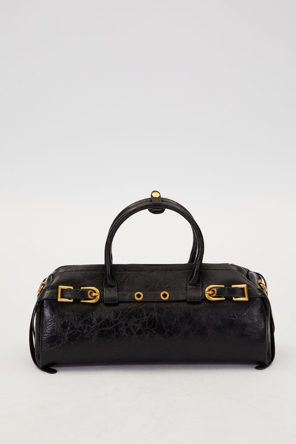 LevidorSiyah Eskitme Aksesuarlı El Çantası