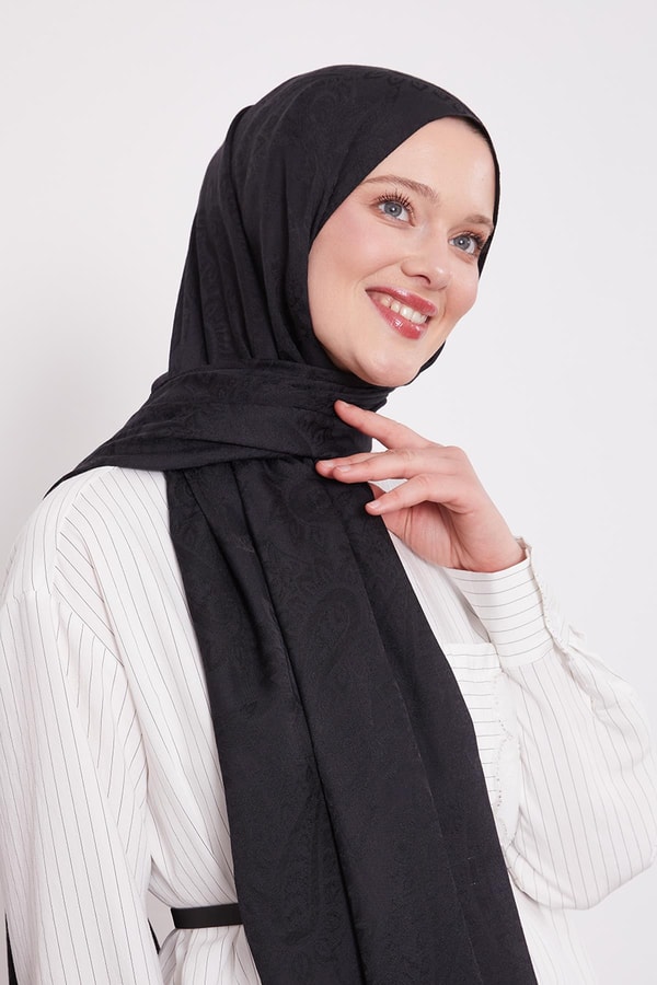 LevidorSiyah Etnik Desen İtalyan Jakar Şal