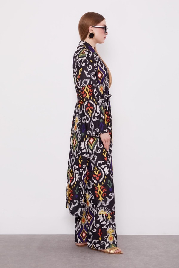 LevidorSiyah Etnik Desen Salaş Pantolonlu Takım