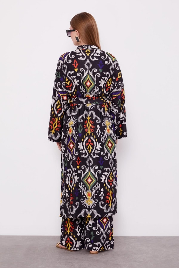 LevidorSiyah Etnik Desen Salaş Pantolonlu Takım