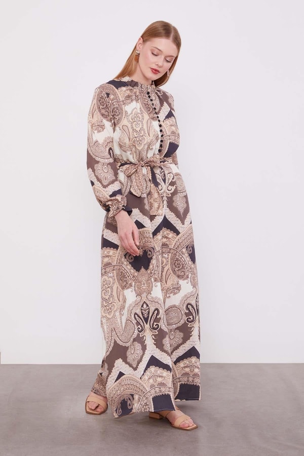 LevidorSiyah Etnik Desenli Elbise