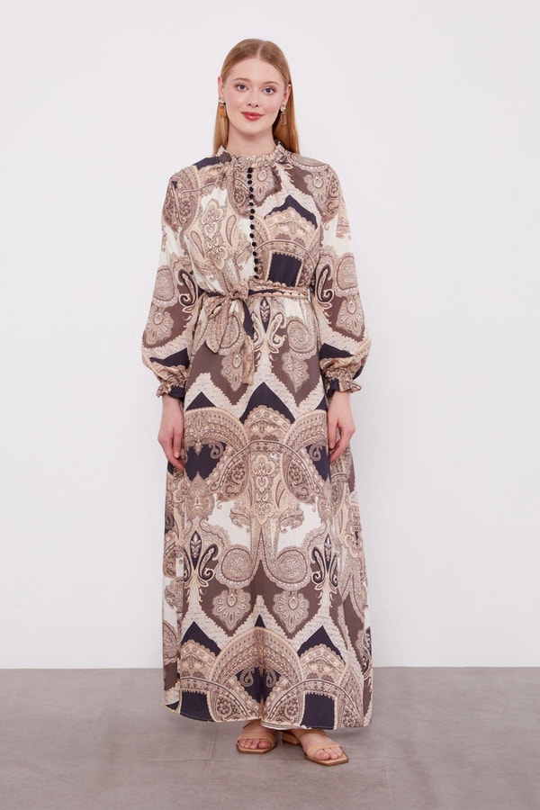 LevidorSiyah Etnik Desenli Elbise