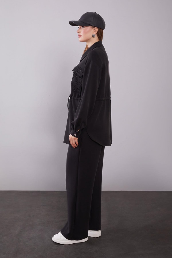 LevidorSiyah File Cep Detaylı İkili Takım