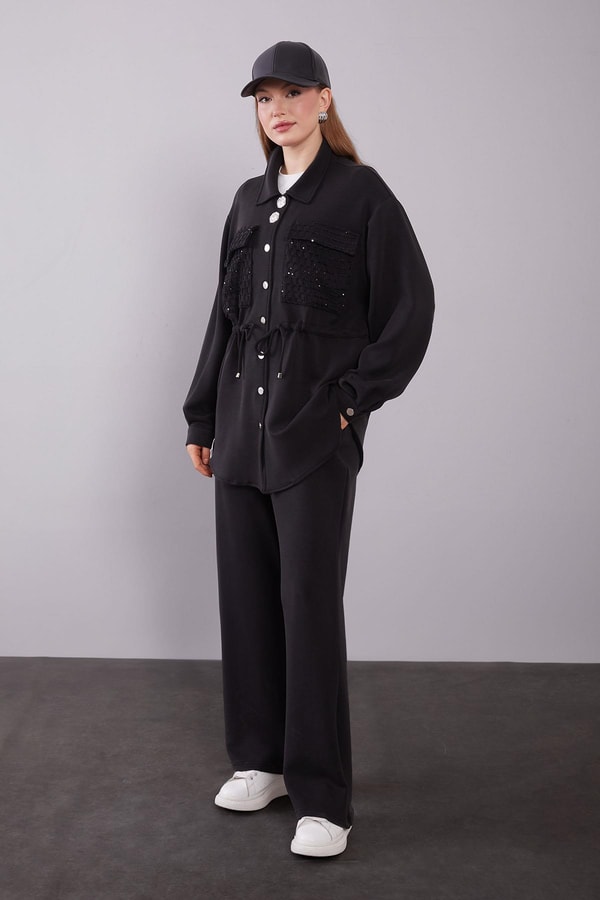 LevidorSiyah File Cep Detaylı İkili Takım