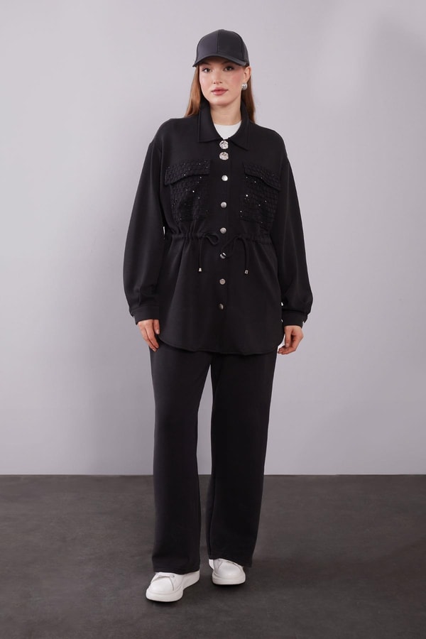 LevidorSiyah File Cep Detaylı İkili Takım