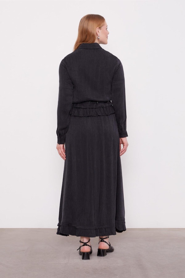 LevidorSiyah Fırfır Detaylı Cupra Etek Takım