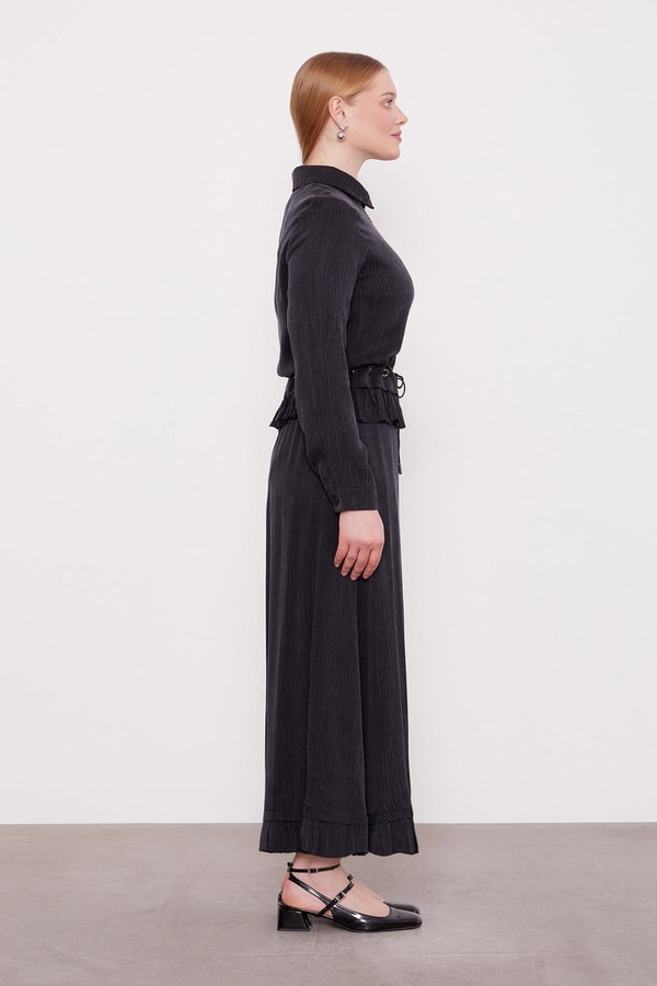 LevidorSiyah Fırfır Detaylı Cupra Etek Takım