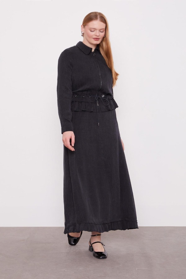 LevidorSiyah Fırfır Detaylı Cupra Etek Takım