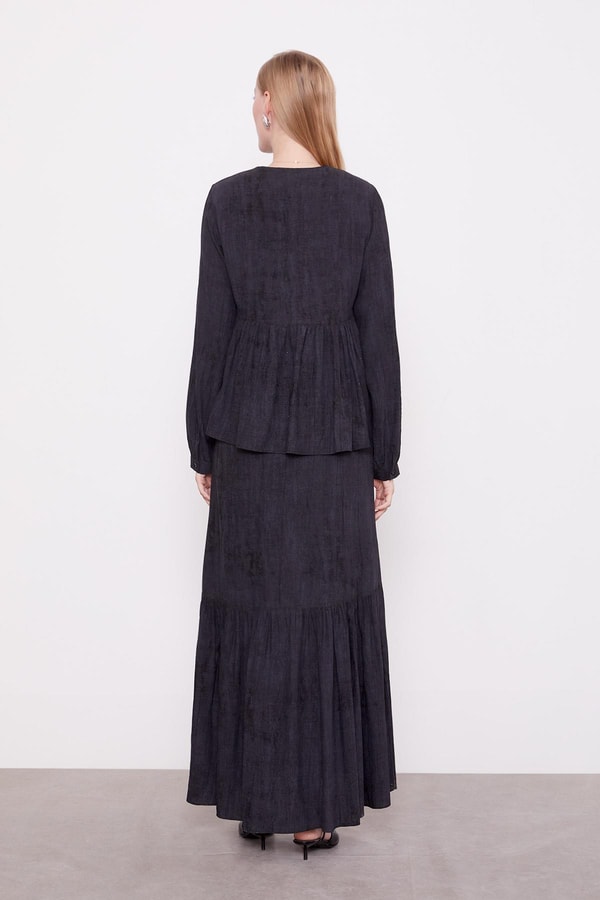 LevidorSiyah Fiyonk Detaylı Ceketli Elbise