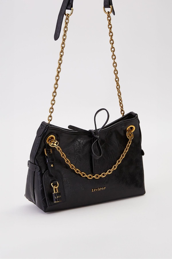 LevidorSiyah Fiyonk Model Omuz Çantası