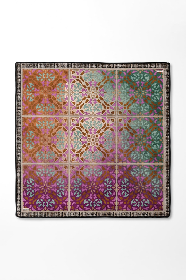 LevidorSiyah-Fuşya Vectör Desen Twill İpek Eşarp