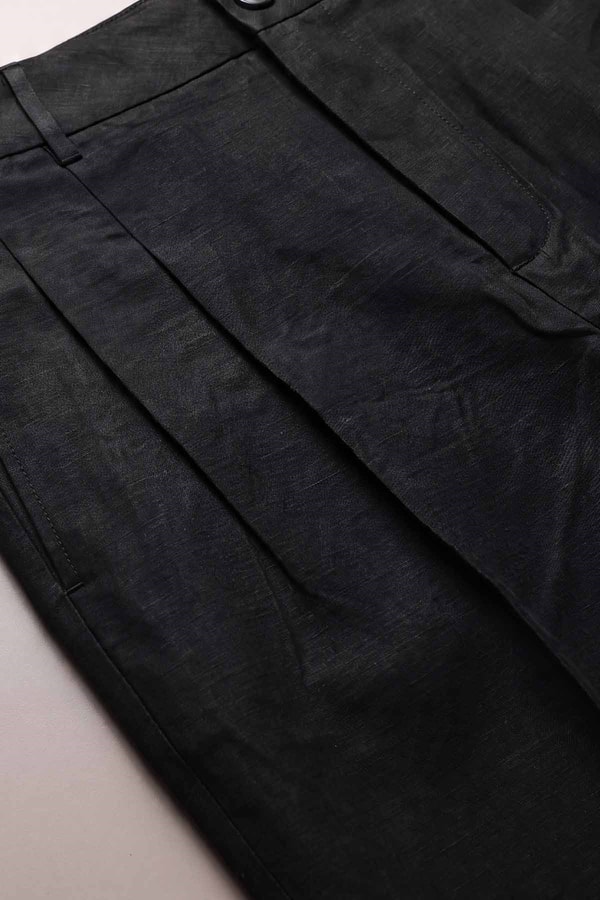 LevidorSiyah Geniş Paça Keten Pantolon