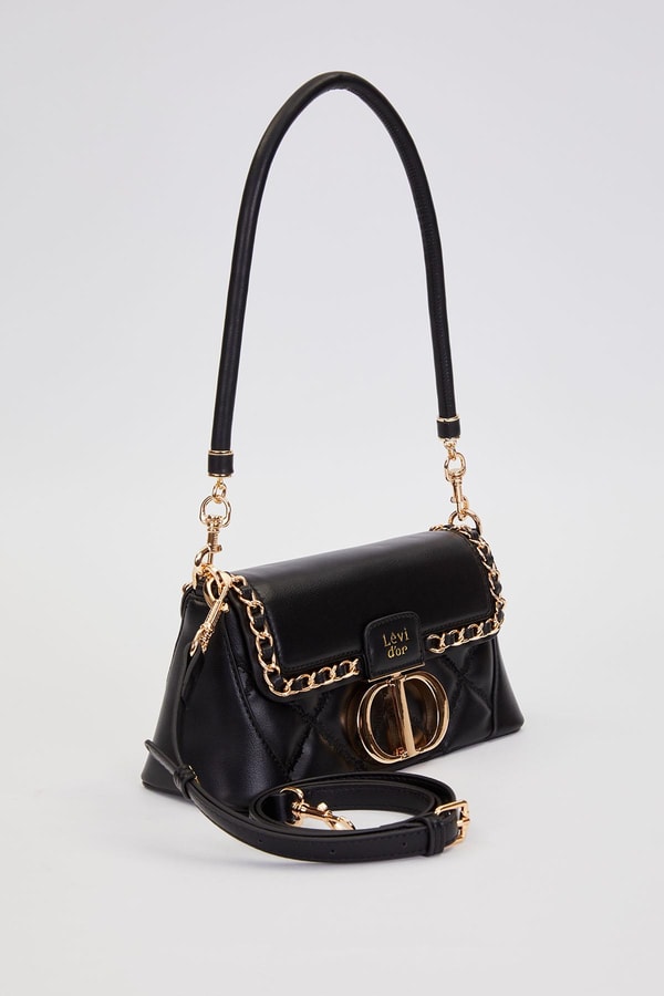 LevidorSiyah Geniş Taban Kapitone Omuz Çantası